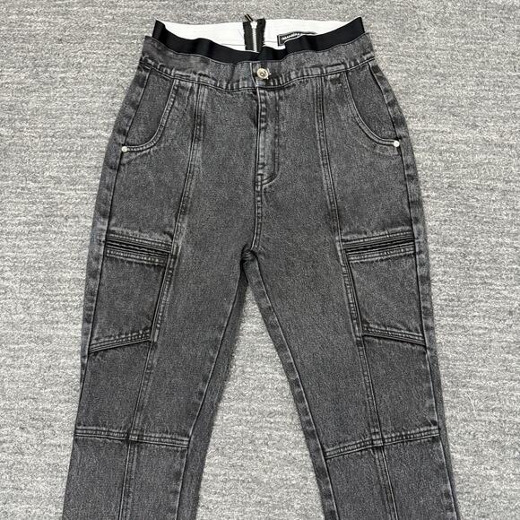 Maniere De Voir Jeans Women 14 Black Denim Cargo Layered Back Zip Goth Rave Punk - Picture 1 of 11